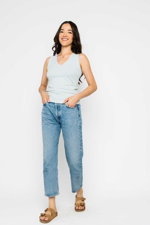 Joelle-Textured Vee Neck Tank